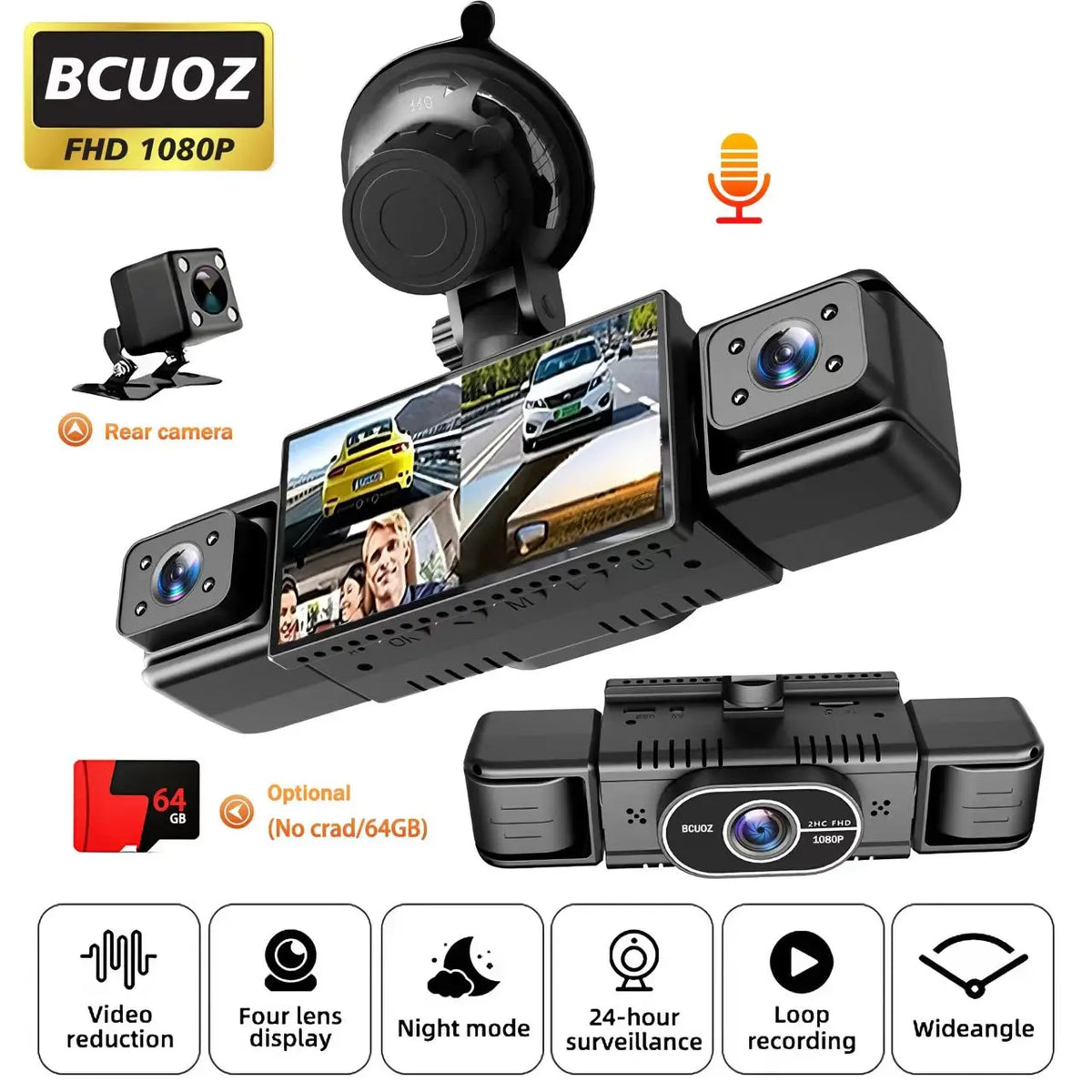 BCUOZ ° Dashcam with Super Night Vision - Front Rear Left — product view 1