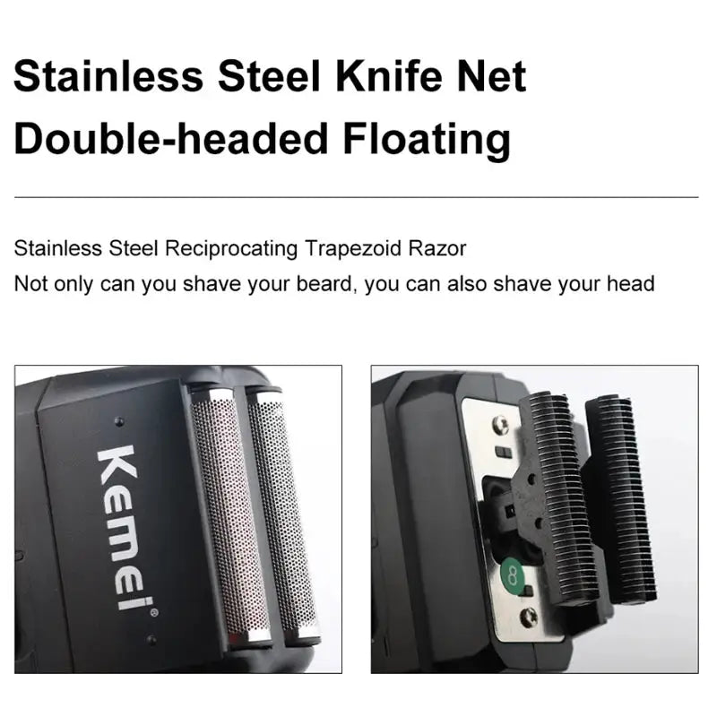 Kemei Rechargeable Cordless Shaver for Men Twin Blade Reciprocating Beard Razor Face Care Multifunction Strong Trimmer KM-1102