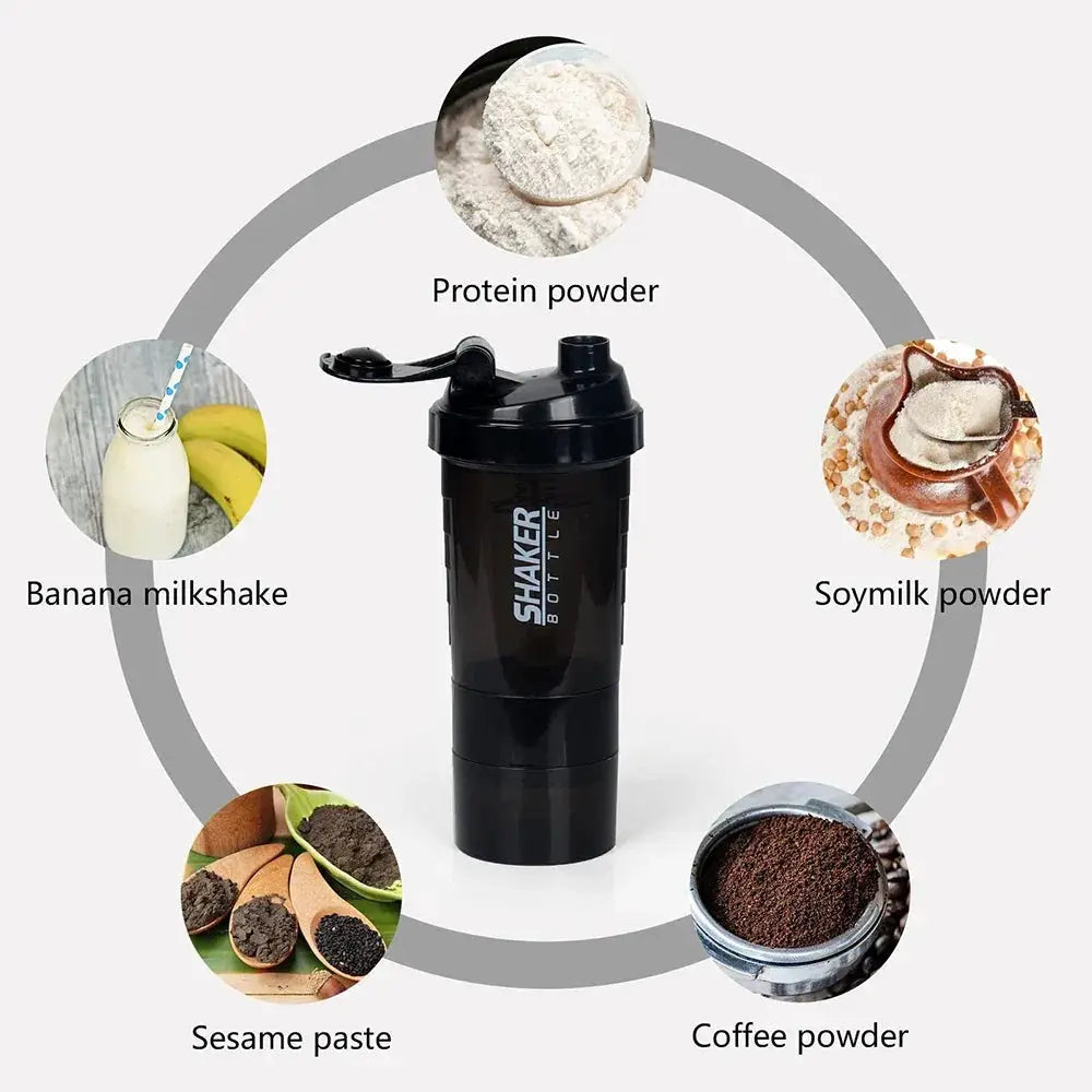 3 Layer Shaker Protein Bottle For Body Building And Exercise
