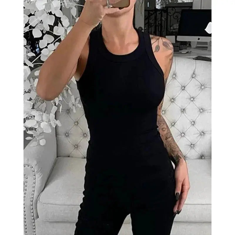 Ribbed Tank Top Comfortable Stylish O Neck Cami Essentials