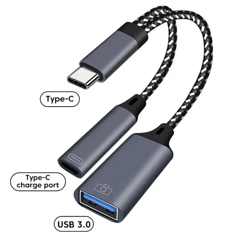USB C OTG Cable Phone Adapter 2 in 1 Type C to USB A Adapter with PD Charging Port for Samsung Huawei Xiaomi Phone Laptop Tablet