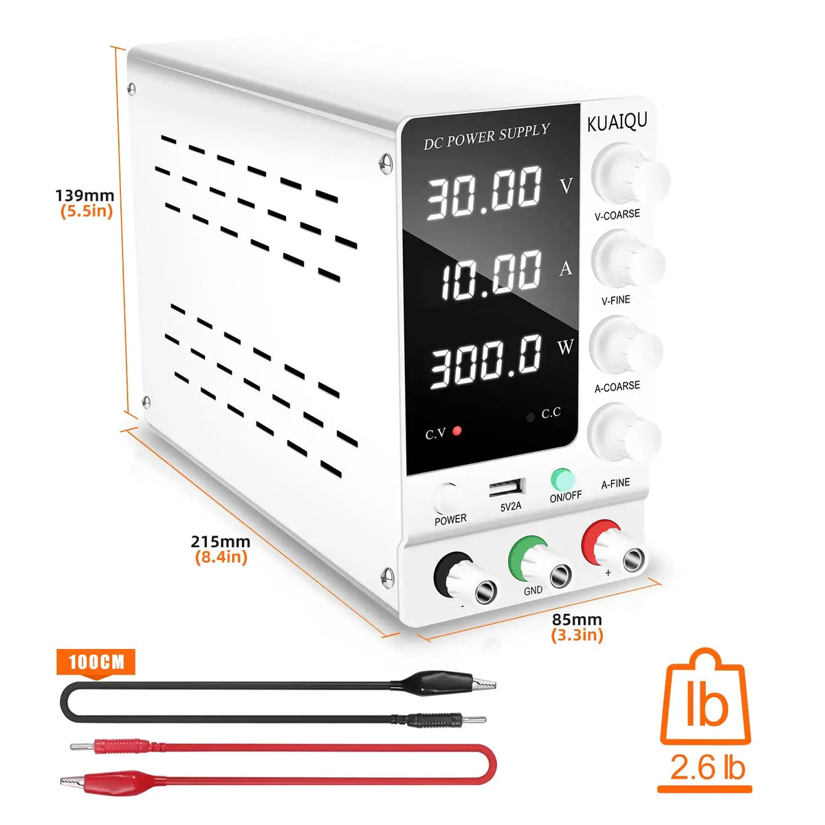 KUAIQU Lab DC Power Supply 30V 10A 6A, Adjustable Switching Bench Power Supply 60V 5A 120V 3A, Preset Current 20A 30A 60A, 4 Digits Display, High Precision, Stable Output