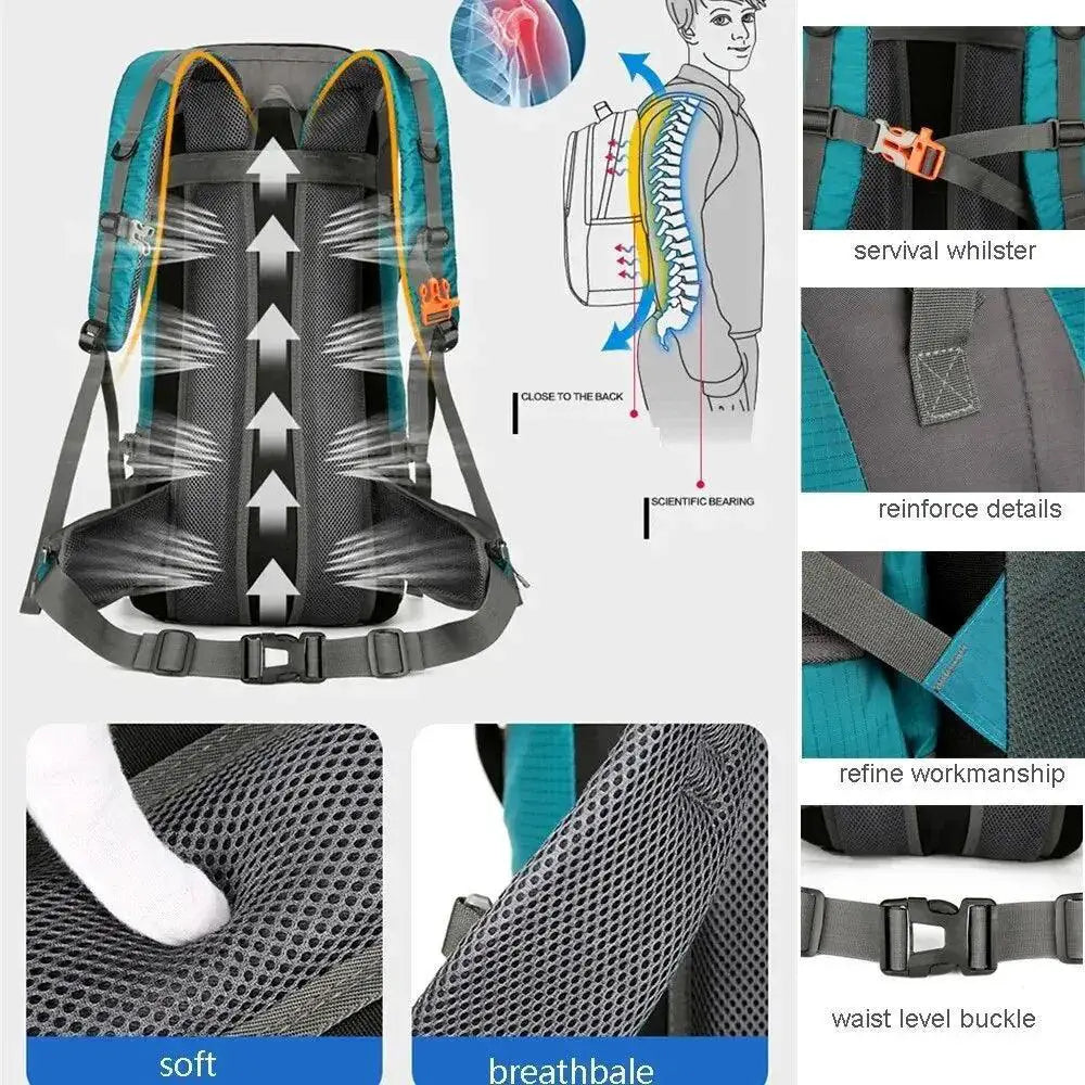 Waterproof Nylon Backpack For Camping Travel With Rain Cover