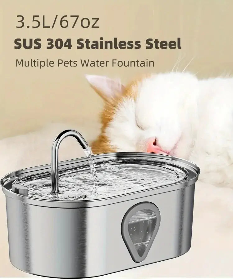 3.5L Pet Water Dispenser Automatic Steel Cat Fountain LED