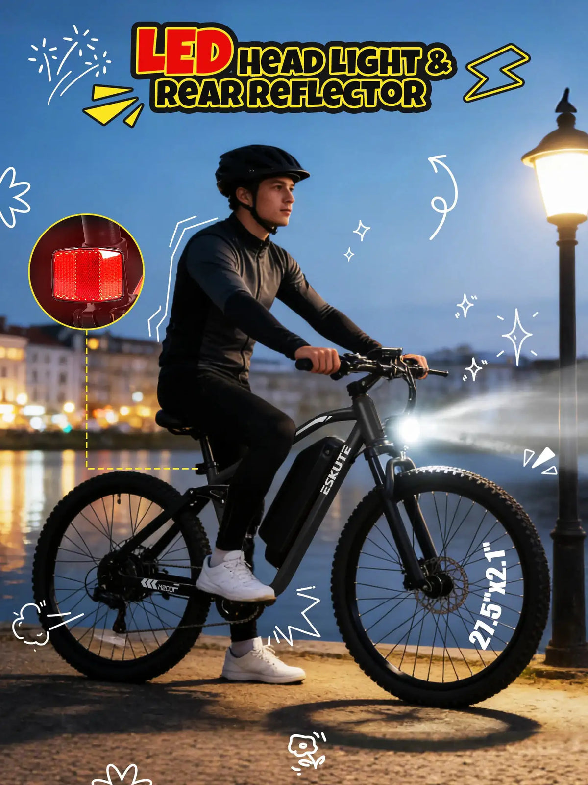ESKUTE M200F Electric Bike for Adults – 27.5 inch Tire Mountain E-Bike, Brushless Motor, 48V 20.8Ah Removable Battery, Up to 80 Miles, Step Over Commuter E-MTB, Full Suspensions