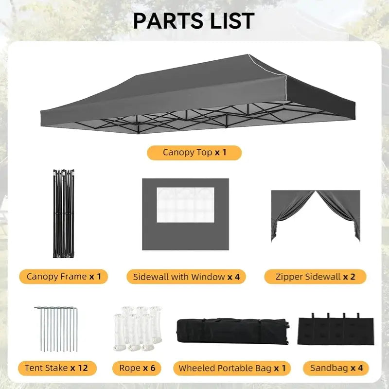 Aoxun 10x20FT Pop Up Gazebo Heavy Duty Instant Canopy Tent with Sides Waterproof Outdoor Shelter for Garden Party BBQ with Wheeled Bag