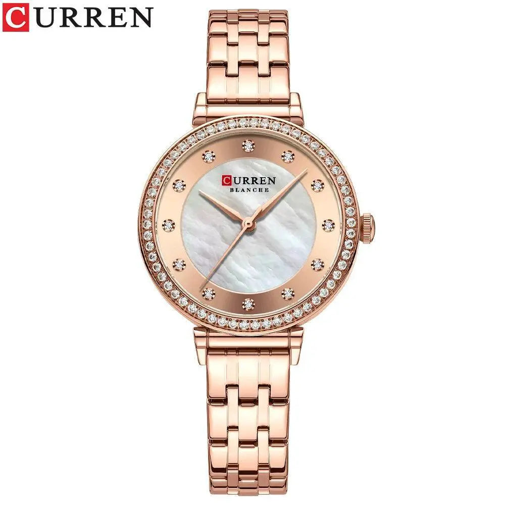 Curren Luxurious Rhinestone Shell Dial Watch for Women
