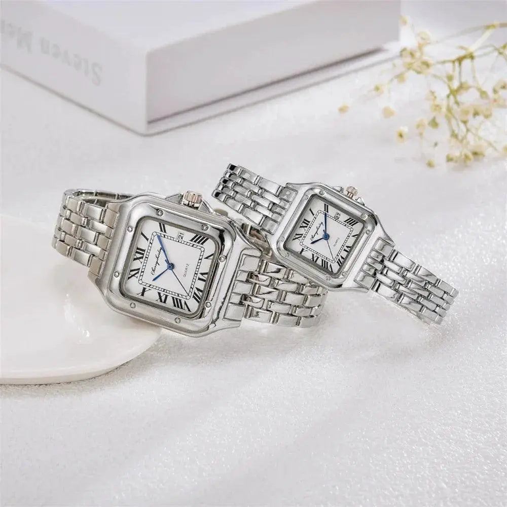 Square Roman Calendar Quartz Watch for Elegant Women
