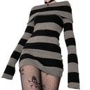 Women Striped Mini Bodycon Dress Off Shoulder Convertible Neckline Party Dresses