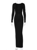 Hugcitar Backless Long Sleeve Bodycon Maxi Dress Solid Prom Party Y2K Night Glow