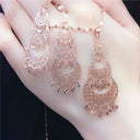 14K Rose Gold Fringe Drop Long Earrings For Women Engagement Moroccan Jewelry