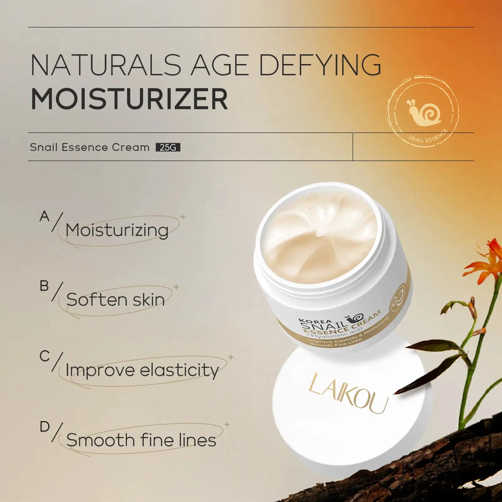 LAIKOU Snail Face Cream Hyaluronic Acid Moisturizing Cream Smoothing & Nourishing Serum Day Cream for Face skin care products