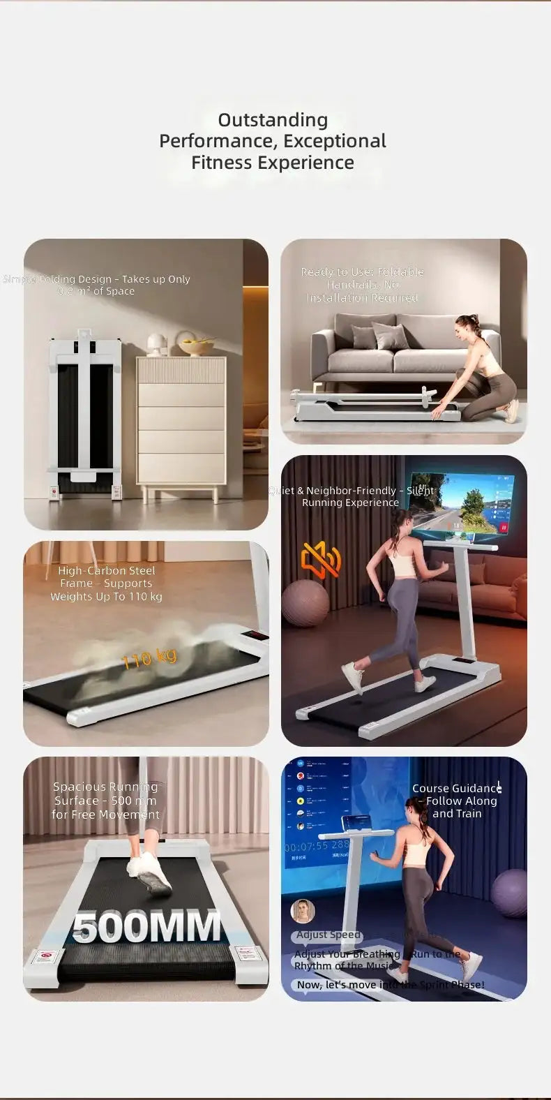 Foldable Treadmill, Compact Home Gym Equipment, Quiet Multi-Function Indoor Fitness Machine, 2024 New Model