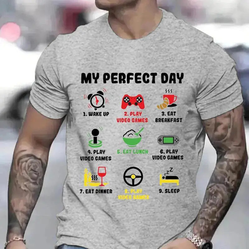 Men's My Perfect Day Gamer Tee Cool Video Game Shirt