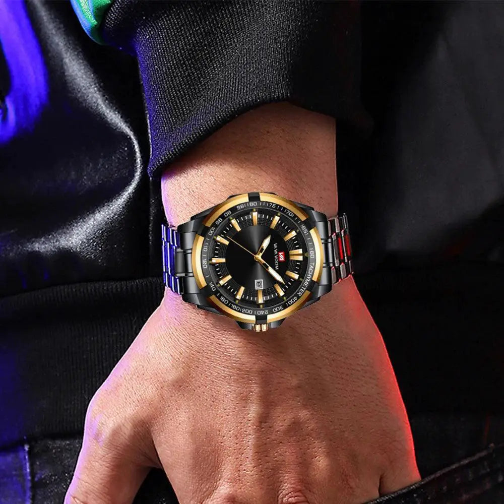 Gold Black Stainless Steel Mens Business Watch VA VA VOOM