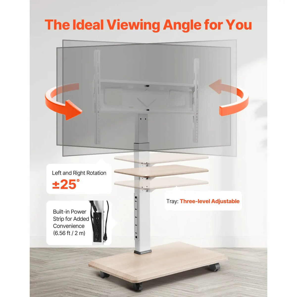 Mobile Adjustable TV Cart Wheels — product view 5