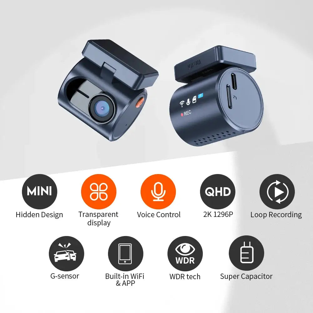 KAWA Dash Cam MINI 3 Pro Tiny 2K See-Through Display Voice Control 24/7 Parking Monitoring Night Vision Supercapacitor Car DVR