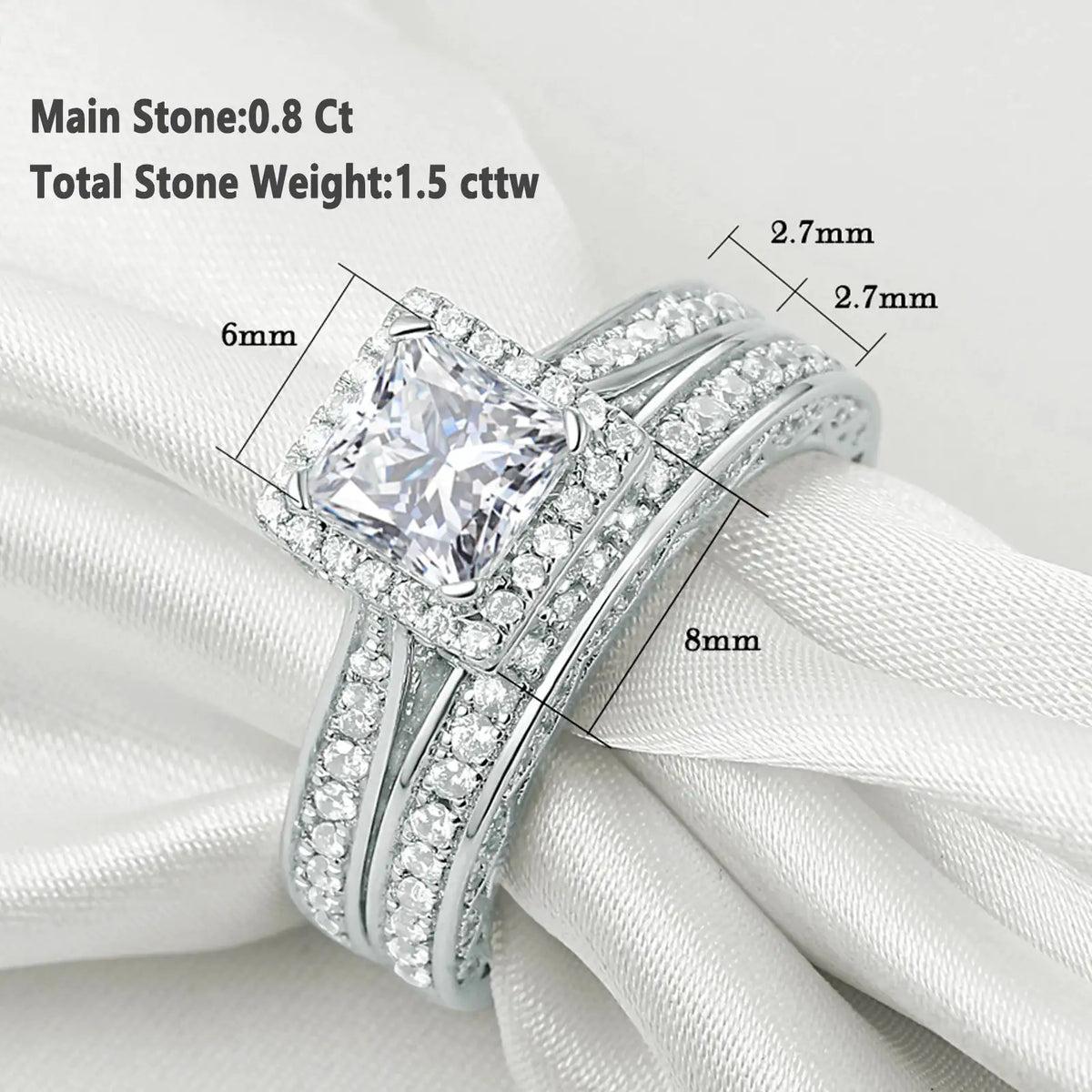 Princess Moissanite Ring in Sterling Silver Newshe 1R5203 — product view 2