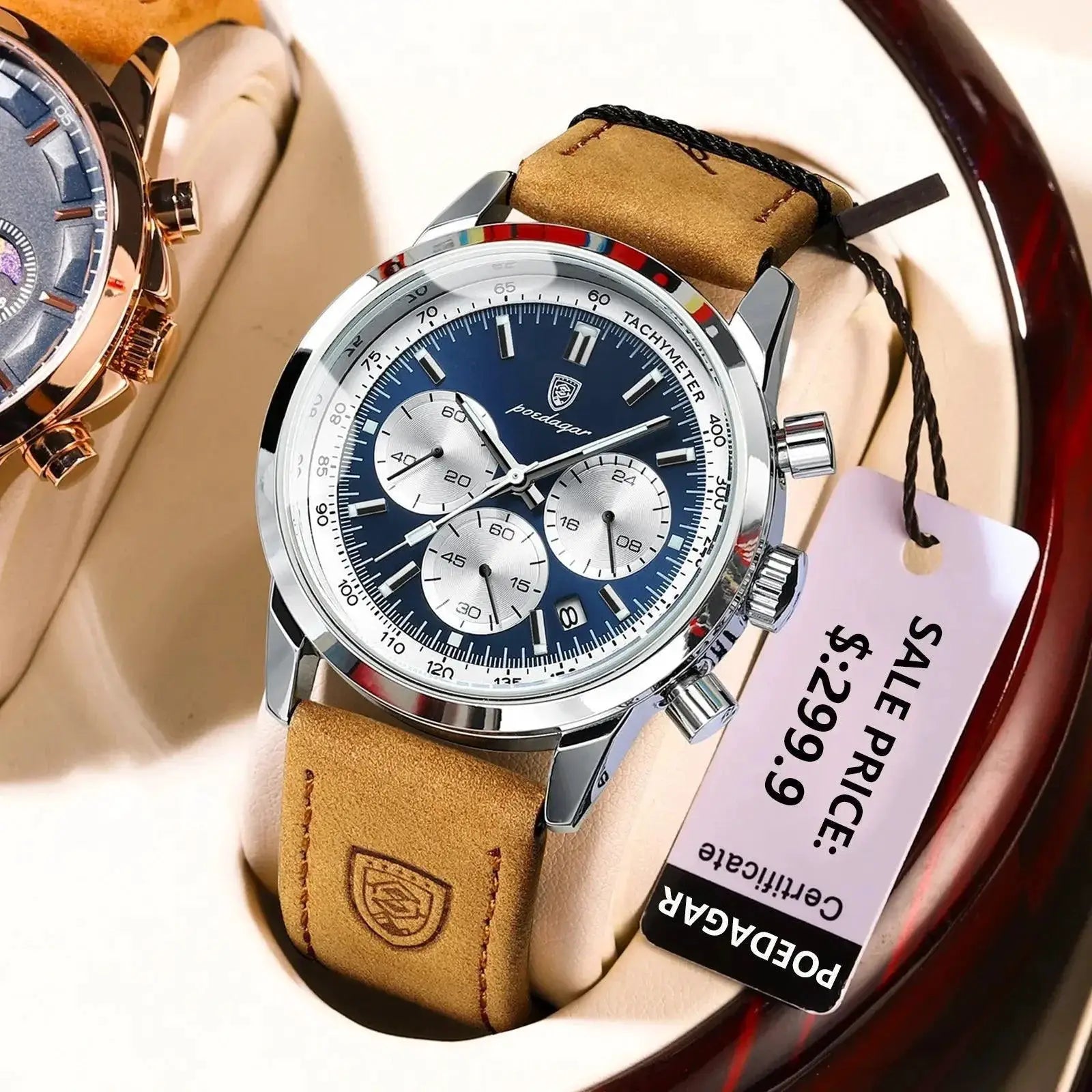 Mens Chronograph Watch Elegant Waterproof Timepiece
