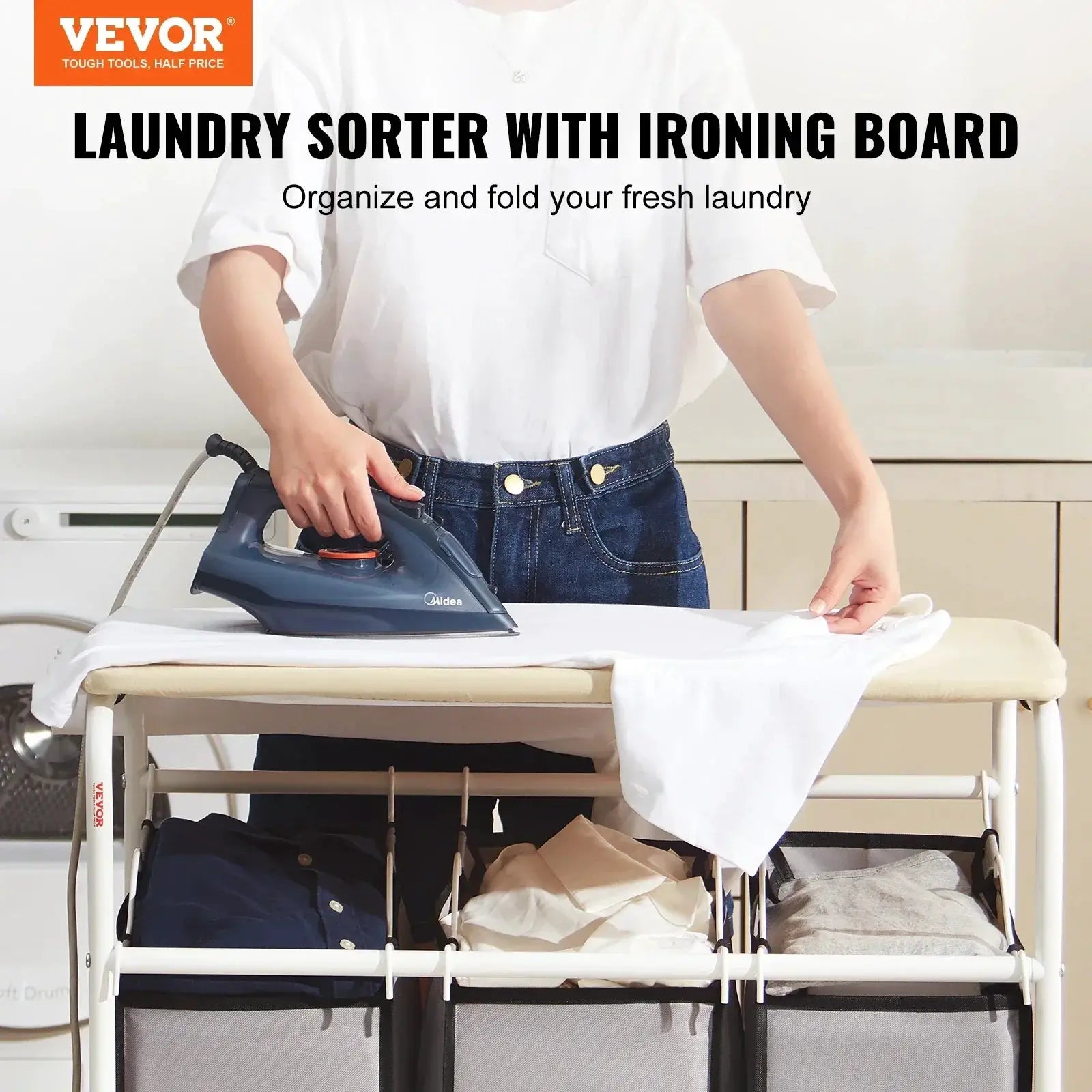 VEVOR Laundry Sorter Cart With Ironing Board System