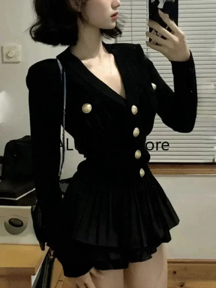 Elegant Two Piece Skirt Set French Knit Top Mini Skirt