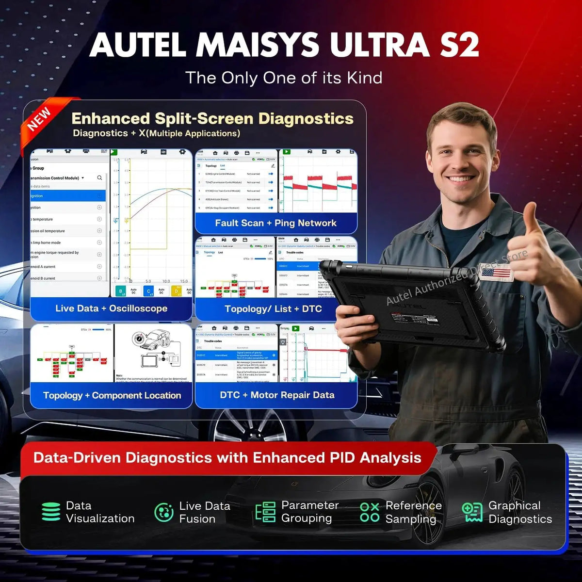 Autel MaxiSYS Ultra S2 AI Scanner Top Intelligent Scan Tool, 6-in-1 VCMI2, Topology 3.0, Motor Truspeed, EV Tests, Up of MSUltra/ UltraEV