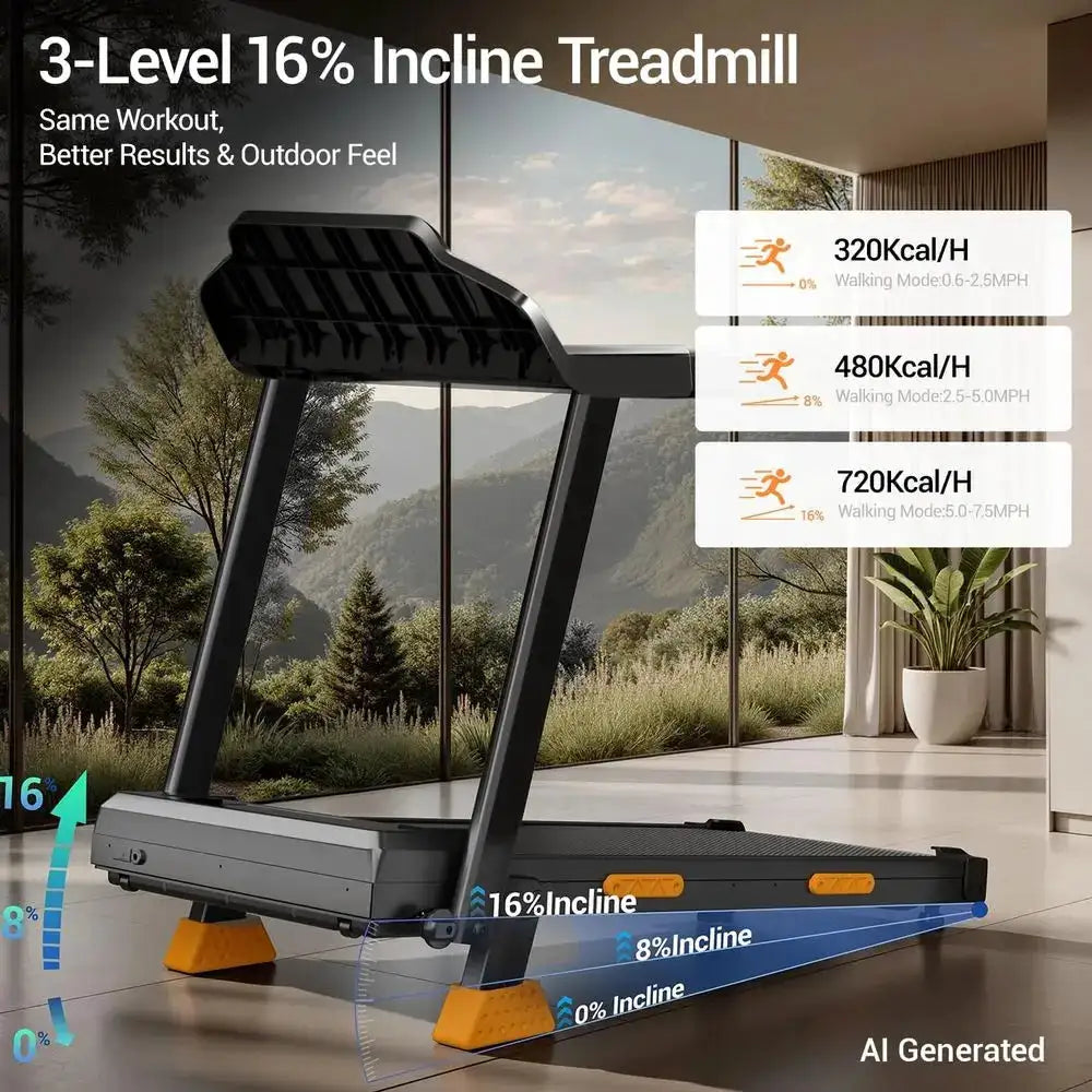 Adjustable 16% Incline Home Treadmill with Handlebars, Portable Design, 12 Workout Programs, Supports 400 Lbs