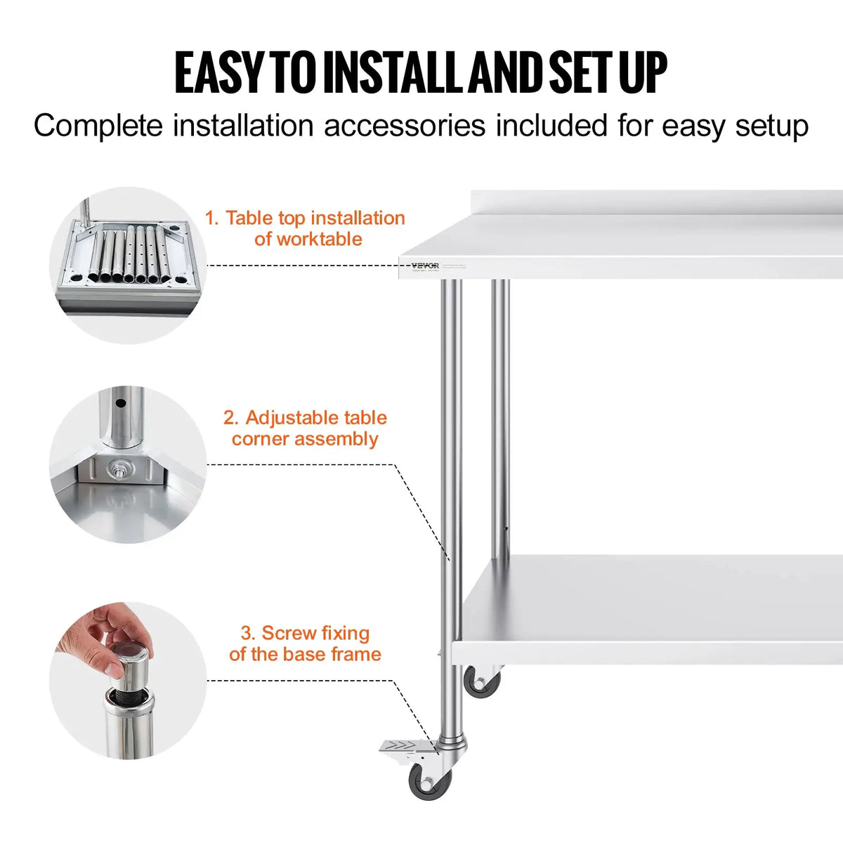 SucceBuy Stainless Steel Work Table Commercial Food Prep — product view 6