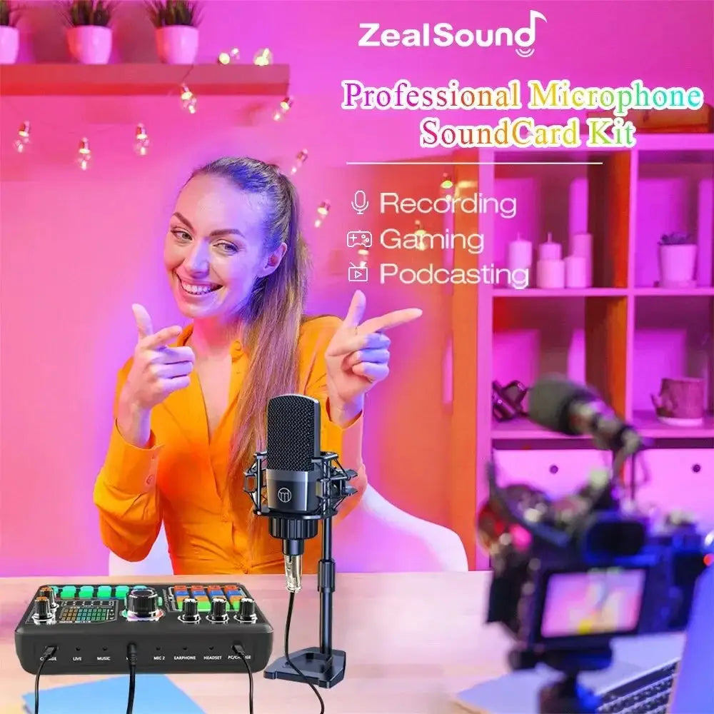 Zealsound Podcast Microphone Sound Card Kit Bundle