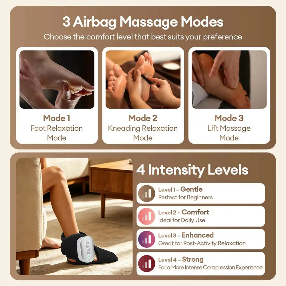 Electric Foot Ankle Air Compression Foot Massager Wireless Airbag Vibration Massager Portable Foot Care Support Belt