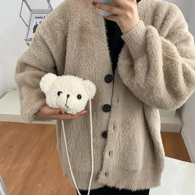 Cute Bear Plush Kids Messenger Bag Fun Cartoon Purse