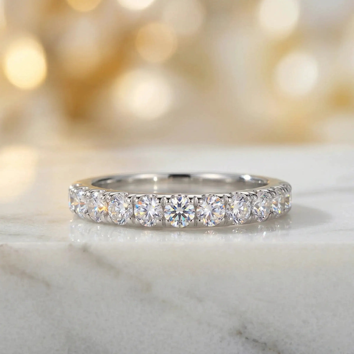Moissanite Ring, 925 Sterling Silver, D Color VVS1, Single Row Pave, Unisex Stackable, Couple Ring, With Certificate