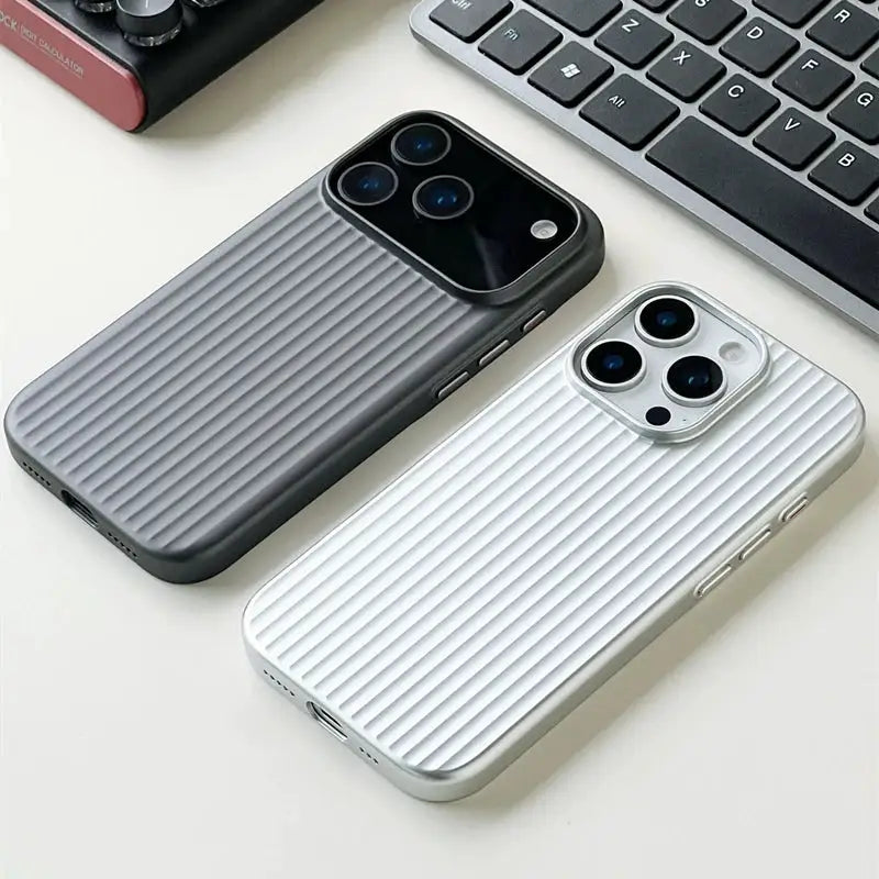 Fashion Plating Luggage Stripes For MagSafe Phone Case For iPhone 18 17 16 15 14 Pro Max Shockproof Wireless Charge Matte Cover