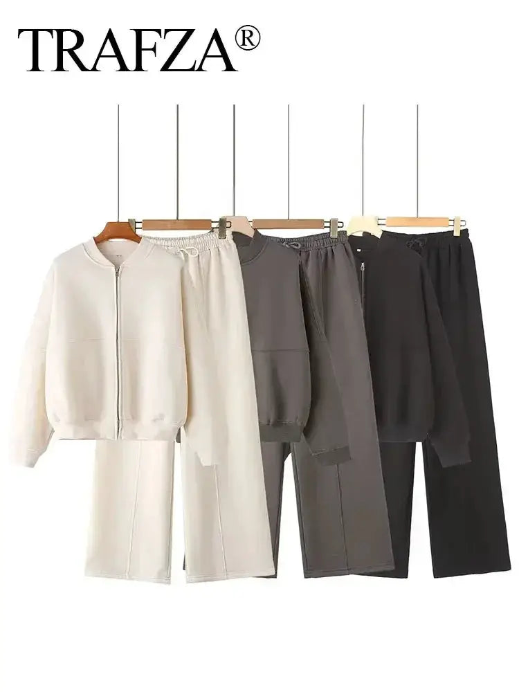 Women's Thick Hoodie Coat And Pants Set For Autumn