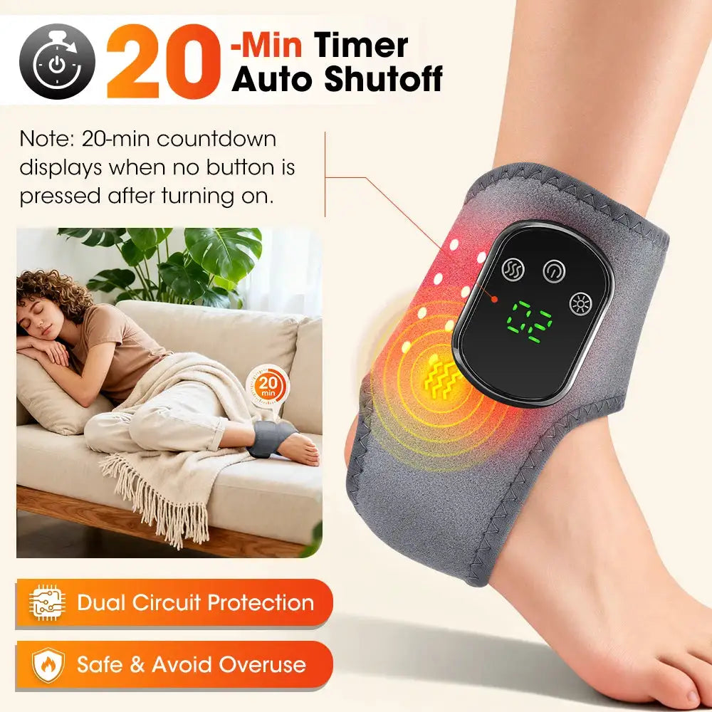 Wireless LED Ankle Massager Rechargeable Heated Brace with 5 Heat Settings & 3 Vibrations for Joint Relief And Relaxation