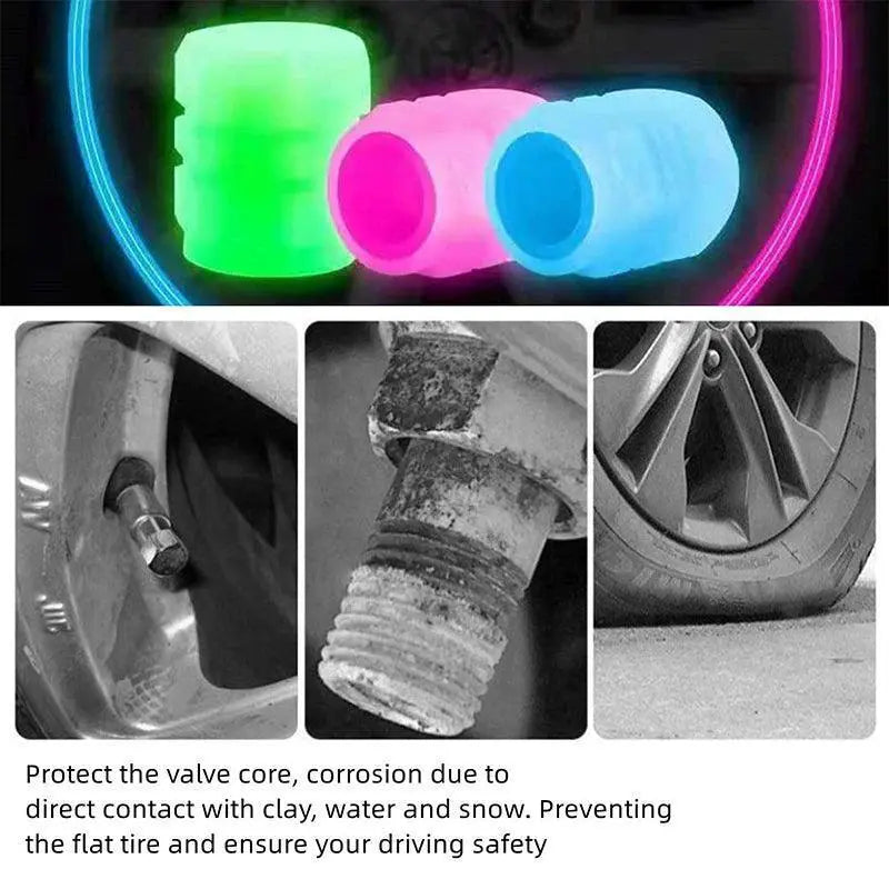 Luminous Glow Wheel Valve Caps 4 Pack For Night Visibility