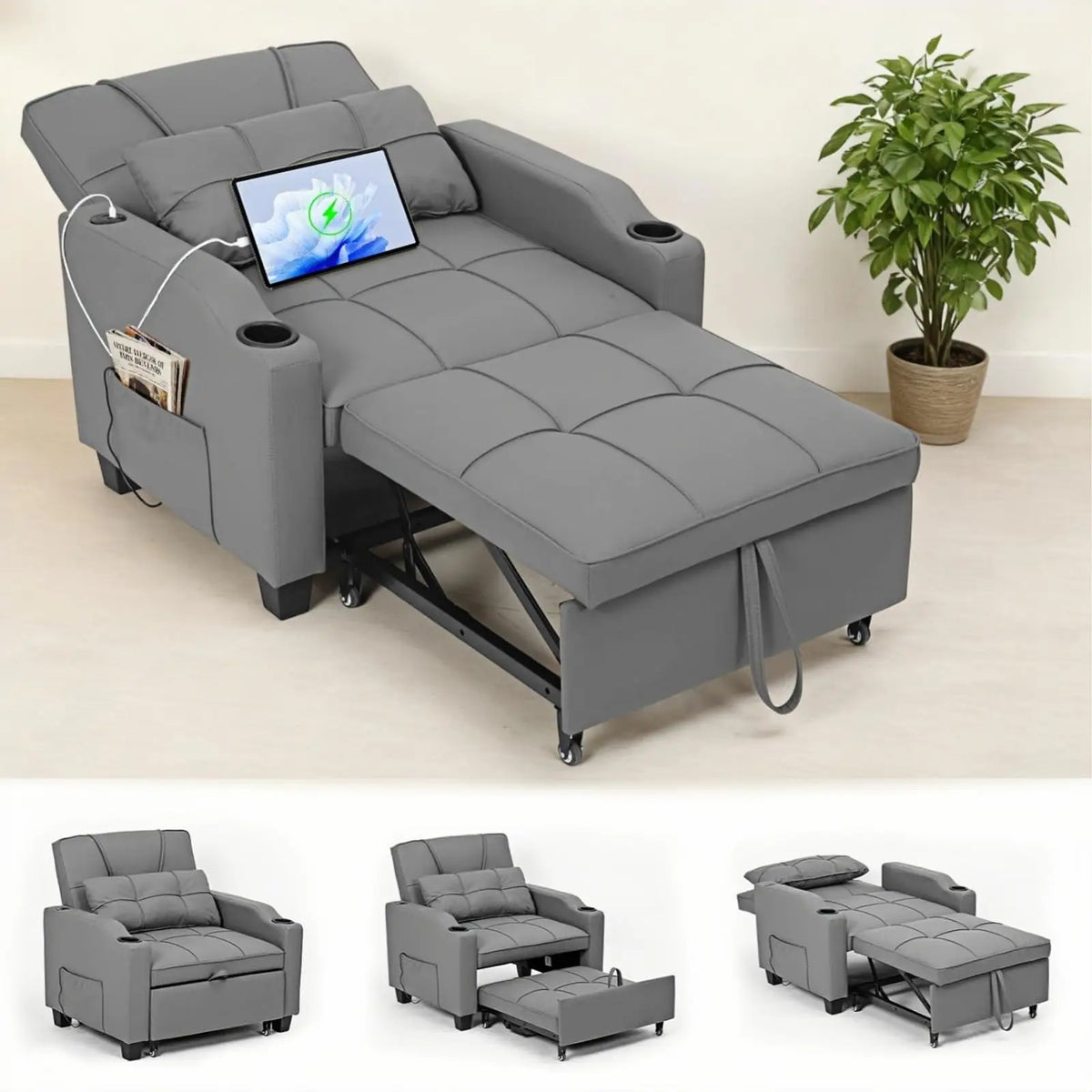 USB Adjustable Upholstered Couch
