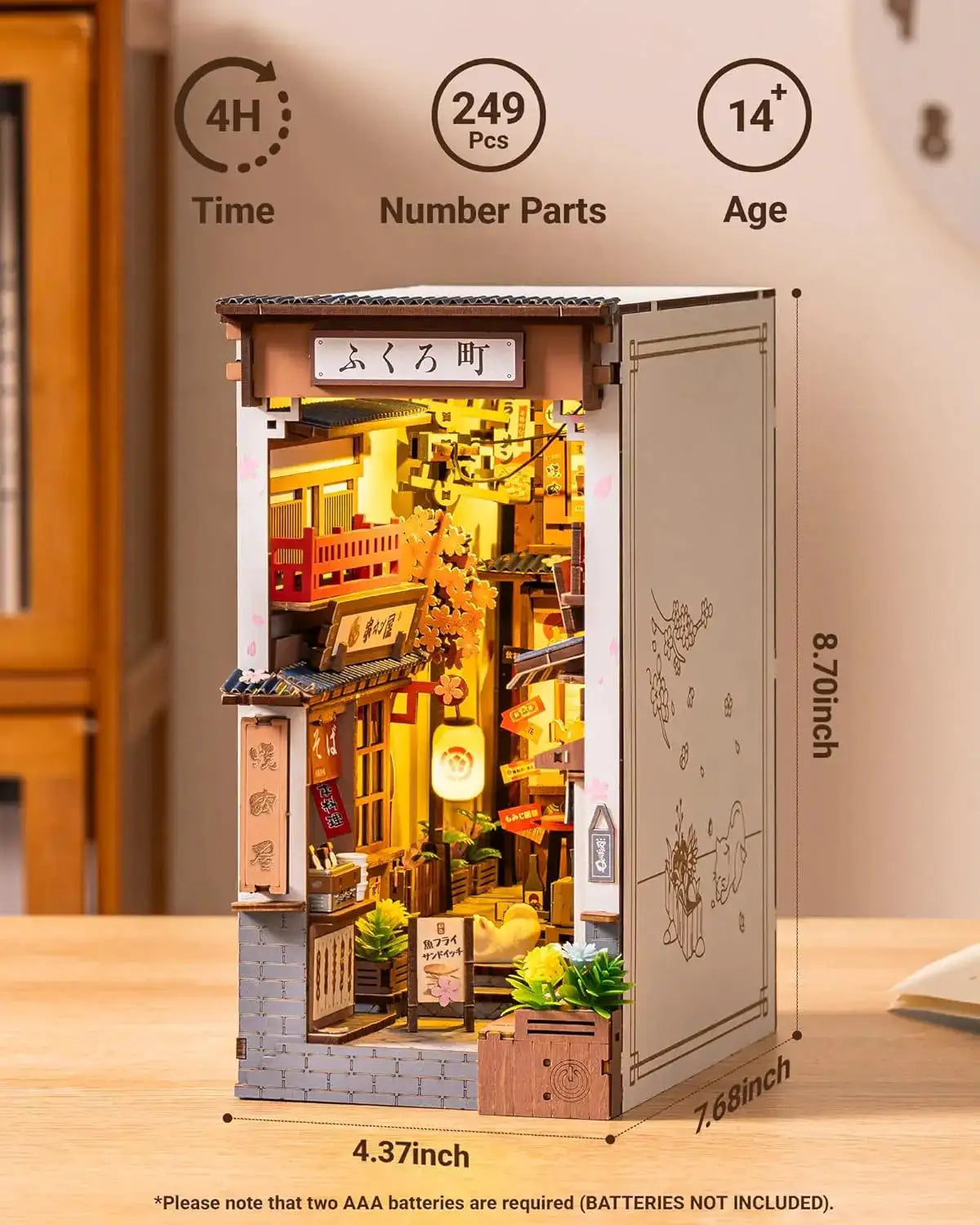 Robotime Sakura Wine Alley DIY Booknook with Lights DIY Miniature Dolls House Kit 3D Wooden Puzzle Bookend Bookshelf Decor Gift