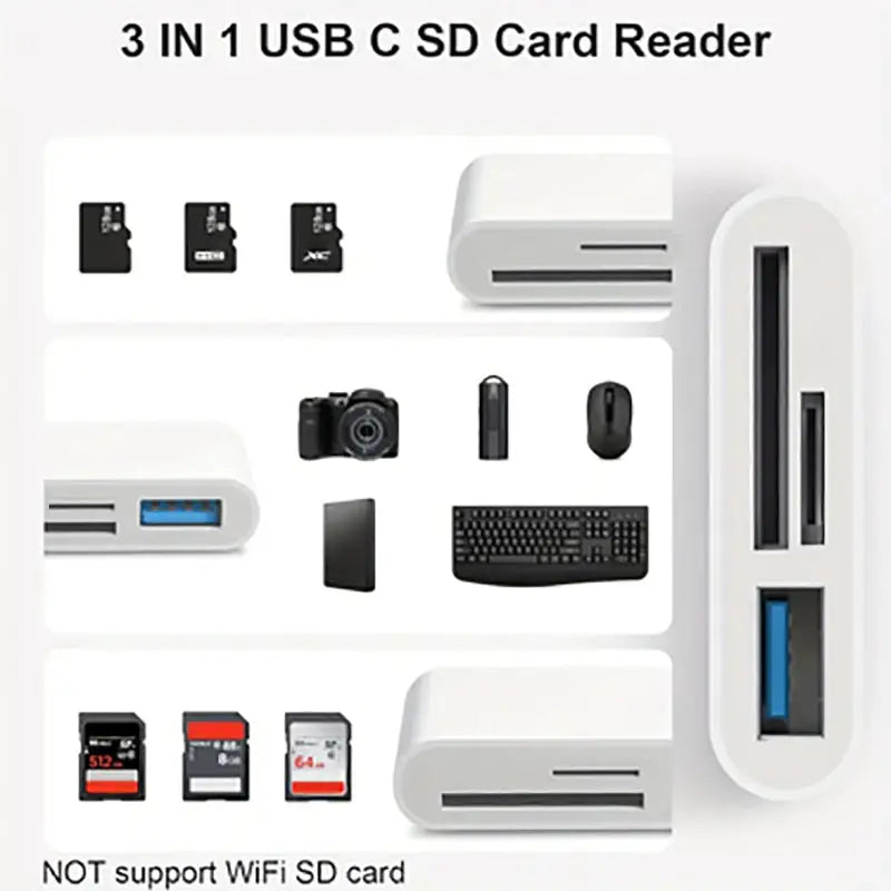 USB C To SD/TF Memory Card Reader, 3-in-1 USB C Card Read Compatible With iPhone 15 Pro iPad Mac MacBook Laptop Android,PC & Acc