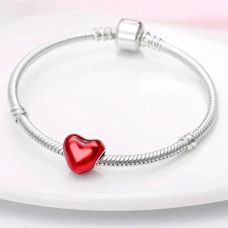 Sterling Silver Red Heart Beads for Pandora Jewelry Gifts