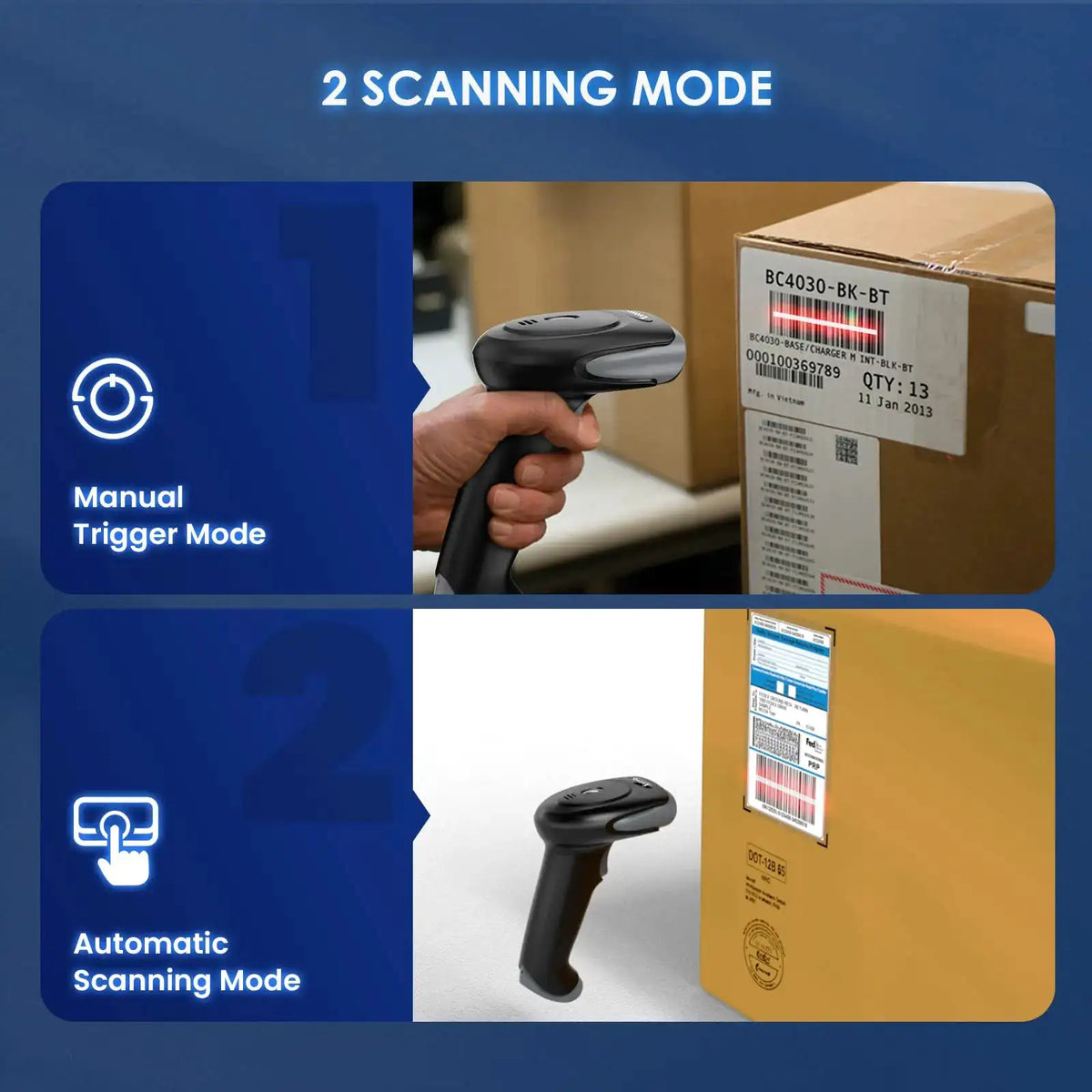 Eyoyo EY-034 2D Bluetooth Barcode Scanner Wireless, 2500mAh Handheld Cordless USB Wired QR Bar Code Reader for Library, Warehouse Inventory Compatible with iPad, Android Phone, iPhone, Laptop