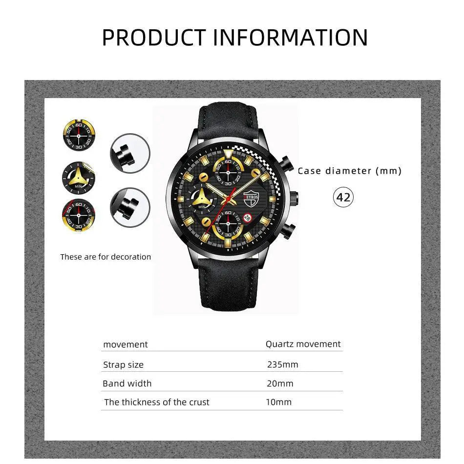Leather Quartz Watch For Men Timeless Elegance Auto Date