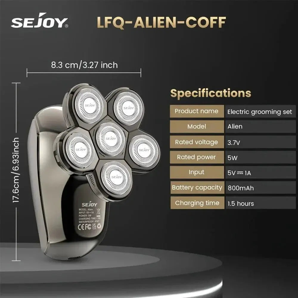Sejoy 6 In 1 Electric Head Shaver Cordless Razor For Men