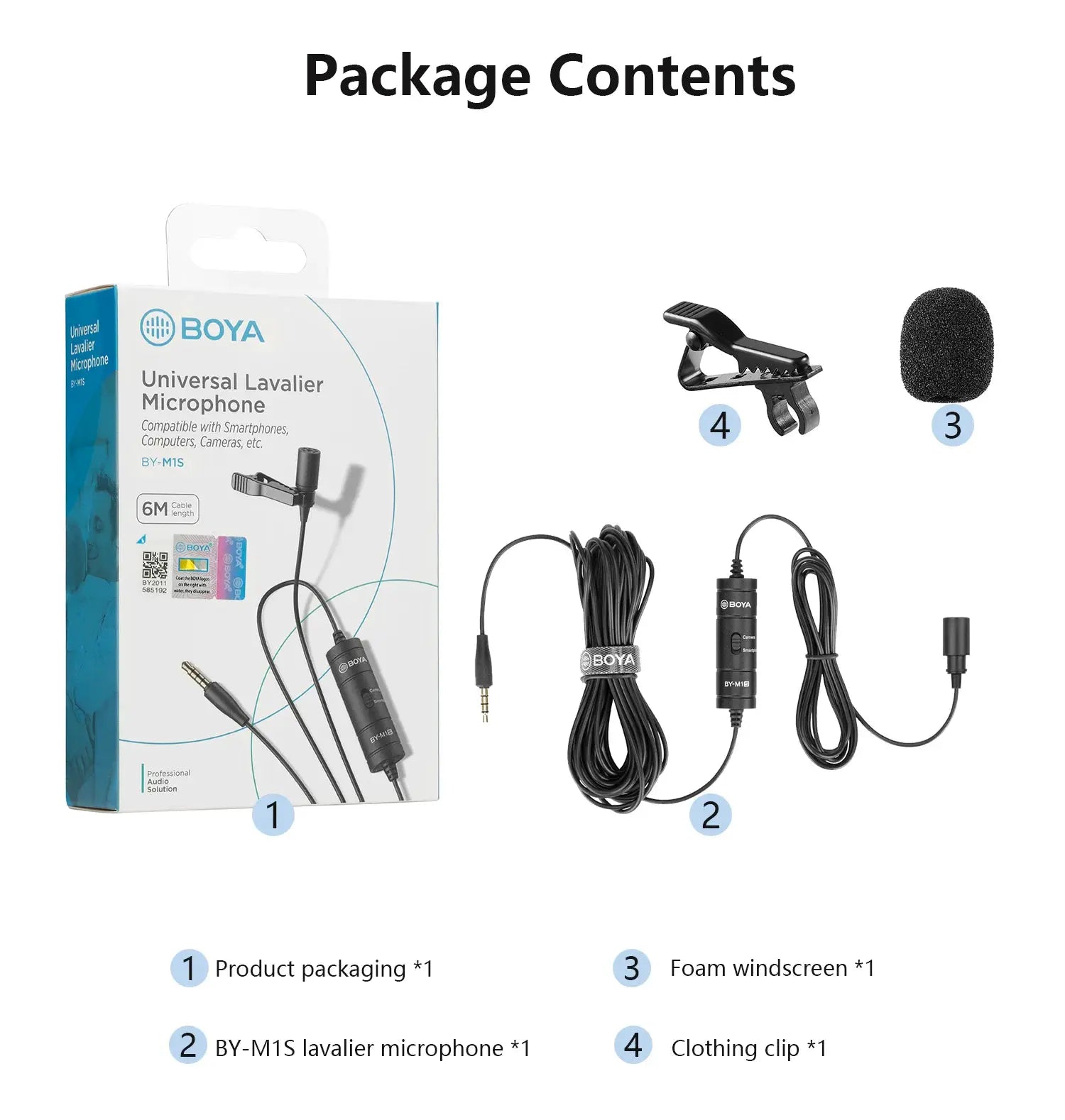 BOYA BY-M1S Lavalier Lapel Microphone for iPhone Mobile Smartphone PC Computer Android DSLR Cameras Youtube Live Streaming Vlog