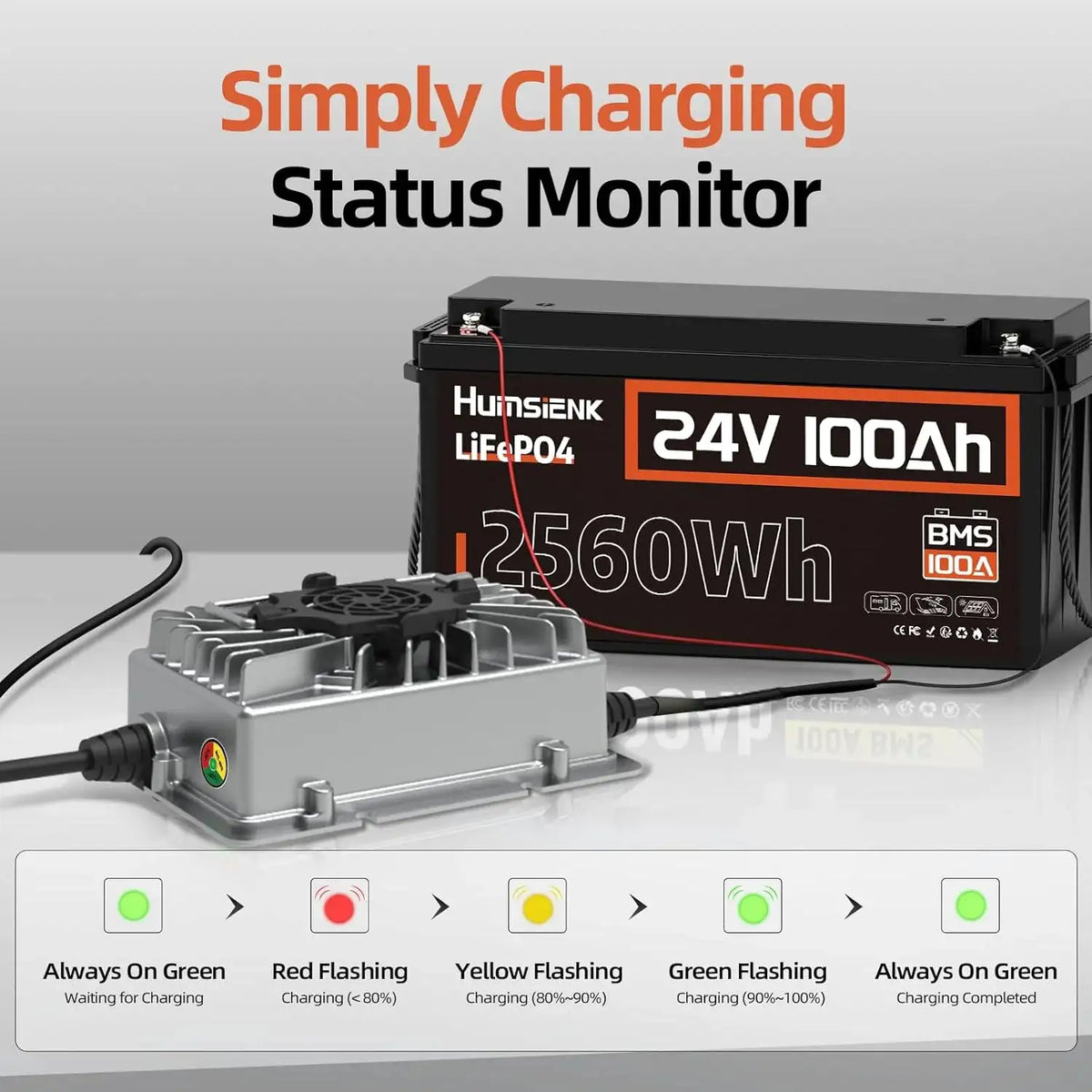 Humsienk 12V 20A 60A/ 24V 15A/ 48V 15A LiFePO4 Battery Charger Multiple Protection Functions For Golf Cart Boat RV Off-Grid