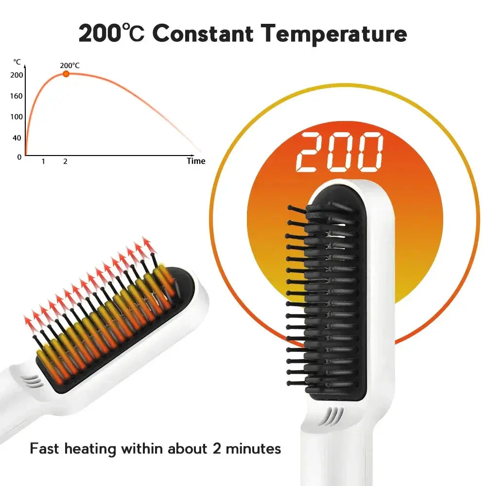 Wireless Heating Hair Comb Straightener For Men's Beard