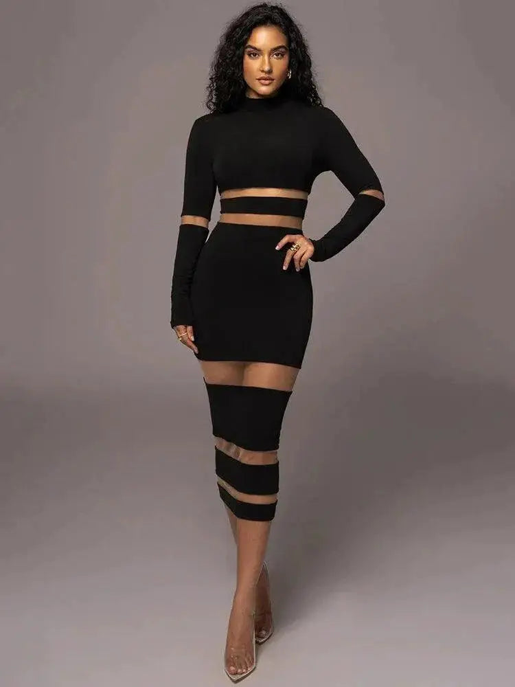 Mozision Patchwork Midi Dress Elegant Autumn Style and Fit