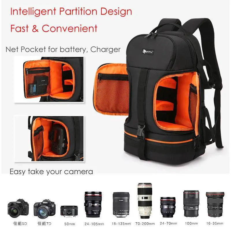 Waterproof Camera Backpack Tripod Straps Laptop Compartment