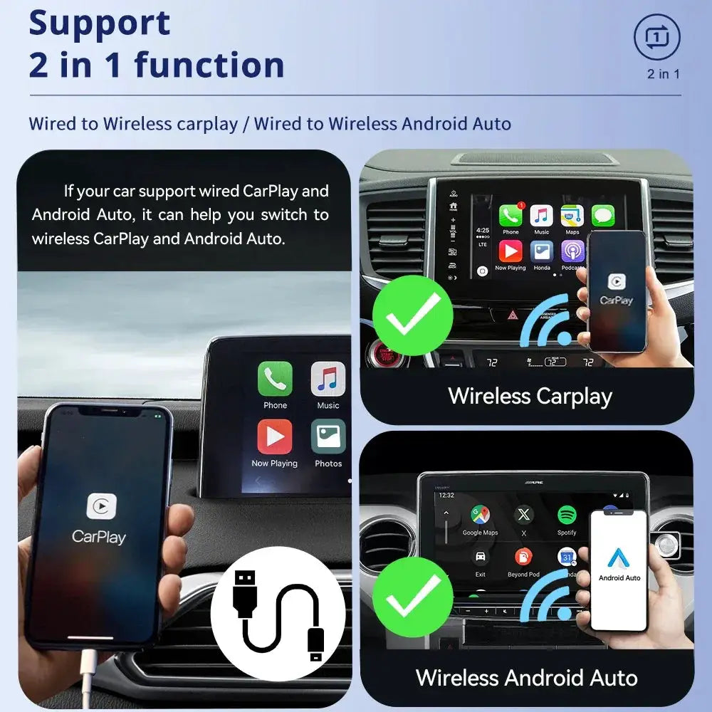 2In1 Wireless CarPlay Android Auto AI Box for Car System