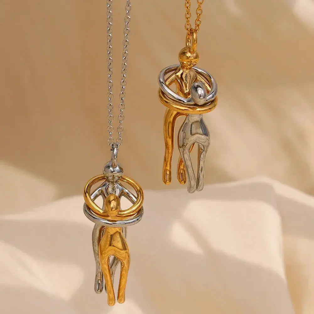 E.B.belle Mix Color People Hug Pendants Necklace Gift